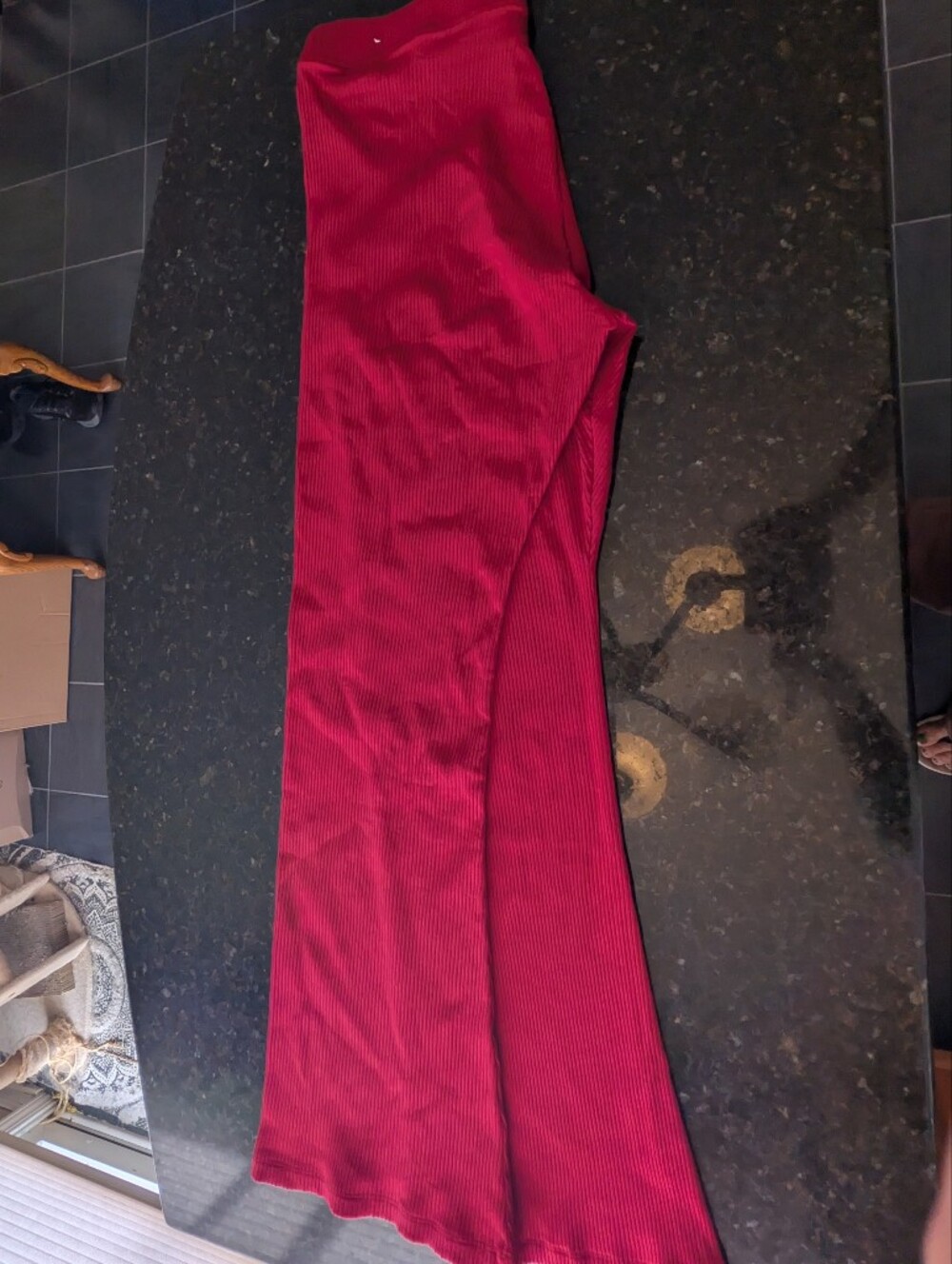 Newish PINK Red Ribbed Boot Leg Yoga Pants Worn Once Stretchy!